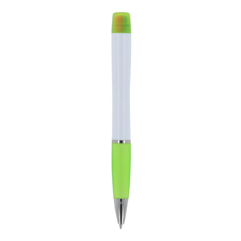 5x Kugelschreiber mit Gravur / mit dreifarbigen Textmarker / weiß-hellgrün