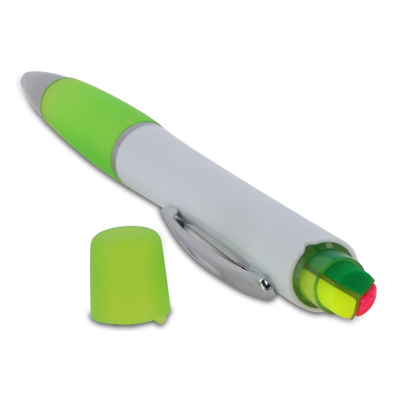 5x Kugelschreiber mit Gravur / mit dreifarbigen Textmarker / weiß-hellgrün