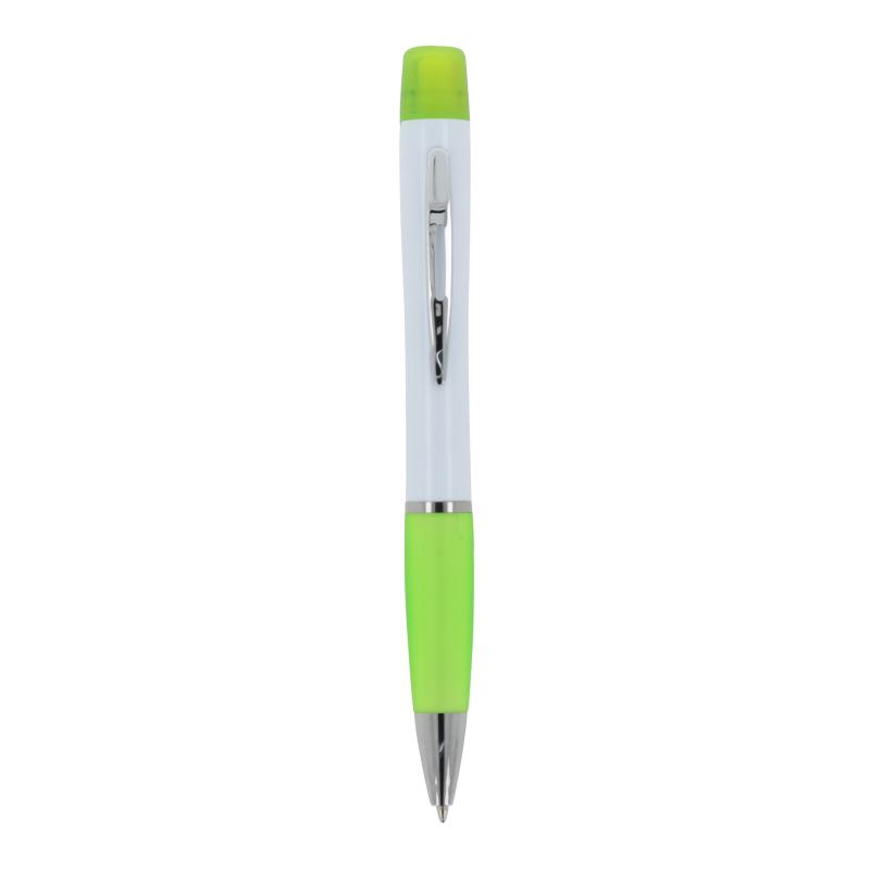 5x Kugelschreiber mit Gravur / mit dreifarbigen Textmarker / weiß-hellgrün