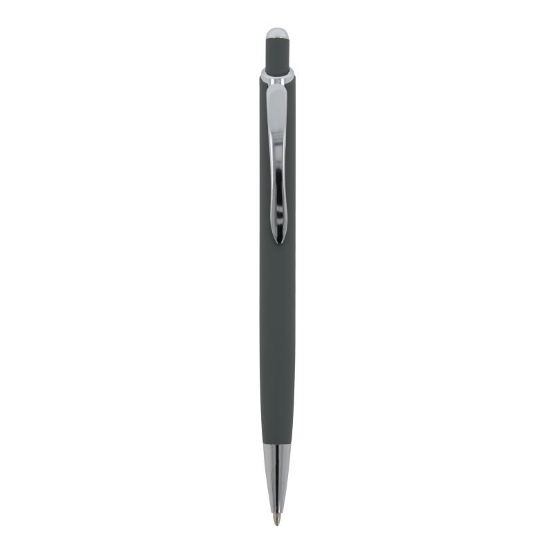 5x Kugelschreiber mit Namensgravur - aus Metall - mit Soft Touch - Farbe: grau