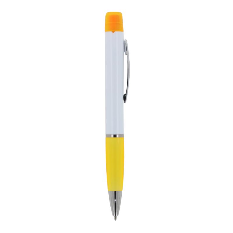 5x Kugelschreiber mit Namensgravur/ mit dreifarbigen Textmarker / weiß-gelb