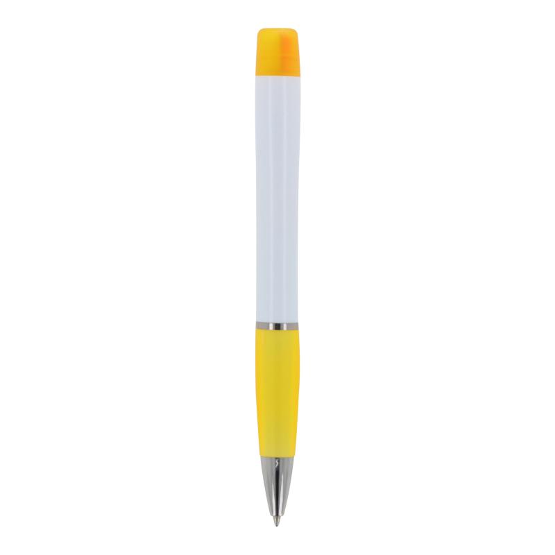 5x Kugelschreiber mit Namensgravur/ mit dreifarbigen Textmarker / weiß-gelb