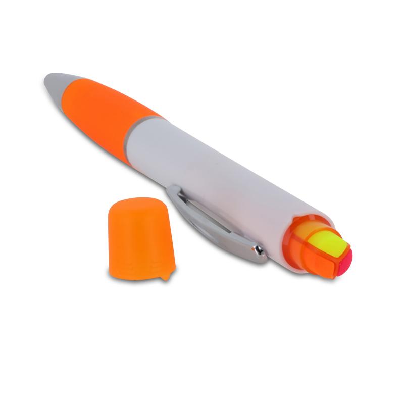 5x Kugelschreiber mit Namensgravur/ mit dreifarbigen Textmarker / weiß-orange