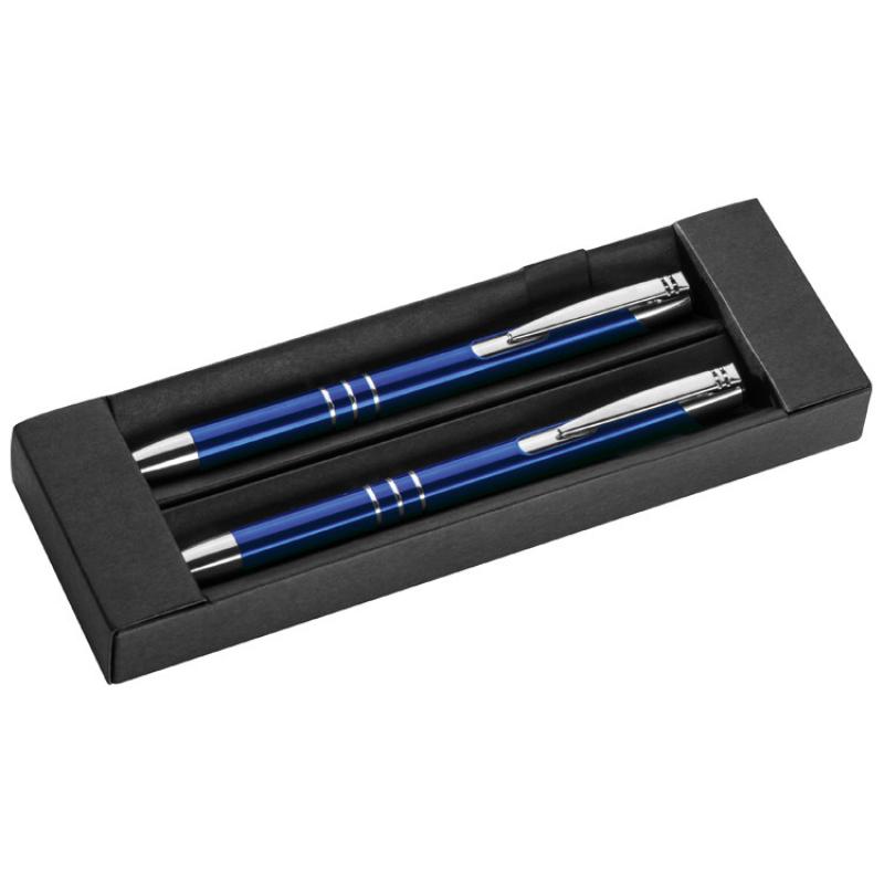5x Metall Schreibset mit Namensgravur - Kugelschreiber + Druckbleistift / blau