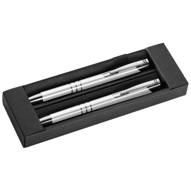 5x Metall Schreibset mit Namensgravur - Kugelschreiber + Druckbleistift / weiß