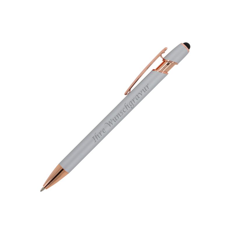 5x Touchpen Kugelschreiber "Roségold" mit Gravur / aus Metall / Farbe: silber