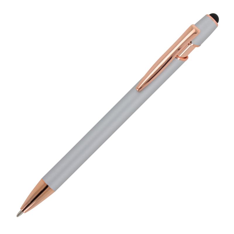 5x Touchpen Kugelschreiber "Roségold" mit Gravur / aus Metall / Farbe: silber