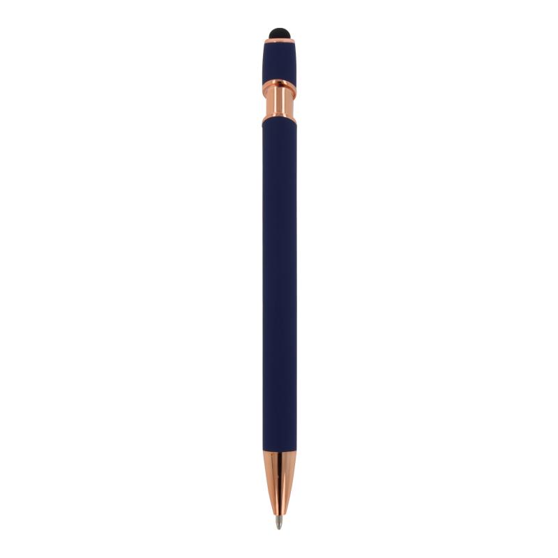 5x Touchpen Kugelschreiber "Roségold" mit Namensgravur - aus Metall - dunkelblau