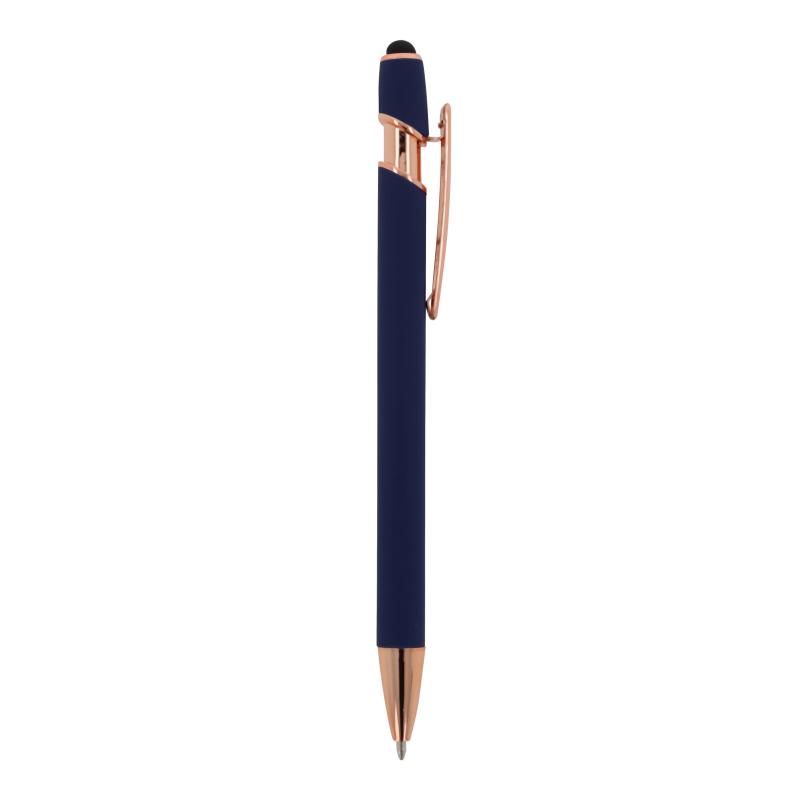 5x Touchpen Kugelschreiber "Roségold" mit Namensgravur - aus Metall - dunkelblau