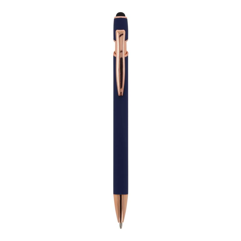 5x Touchpen Kugelschreiber "Roségold" mit Namensgravur - aus Metall - dunkelblau