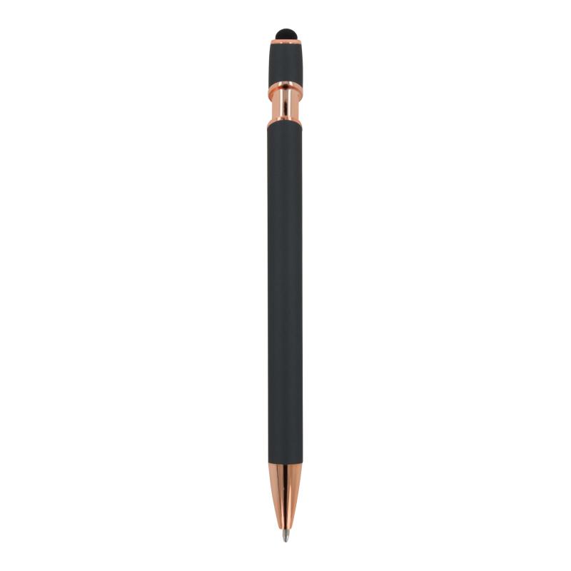 5x Touchpen Kugelschreiber "Roségold" mit Namensgravur - aus Metall - grau