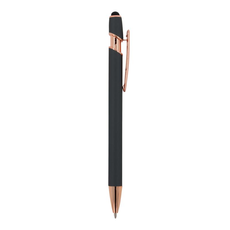 5x Touchpen Kugelschreiber "Roségold" mit Namensgravur - aus Metall - grau