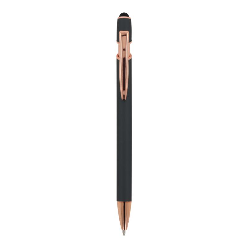5x Touchpen Kugelschreiber "Roségold" mit Namensgravur - aus Metall - grau