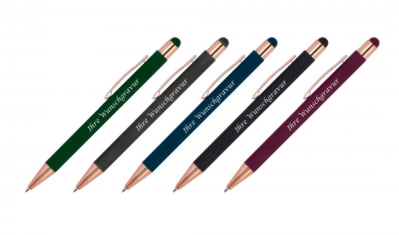 5x Touchpen Kugelschreiber "Rosegold" mit Gravur / aus Metall / 5 Farben