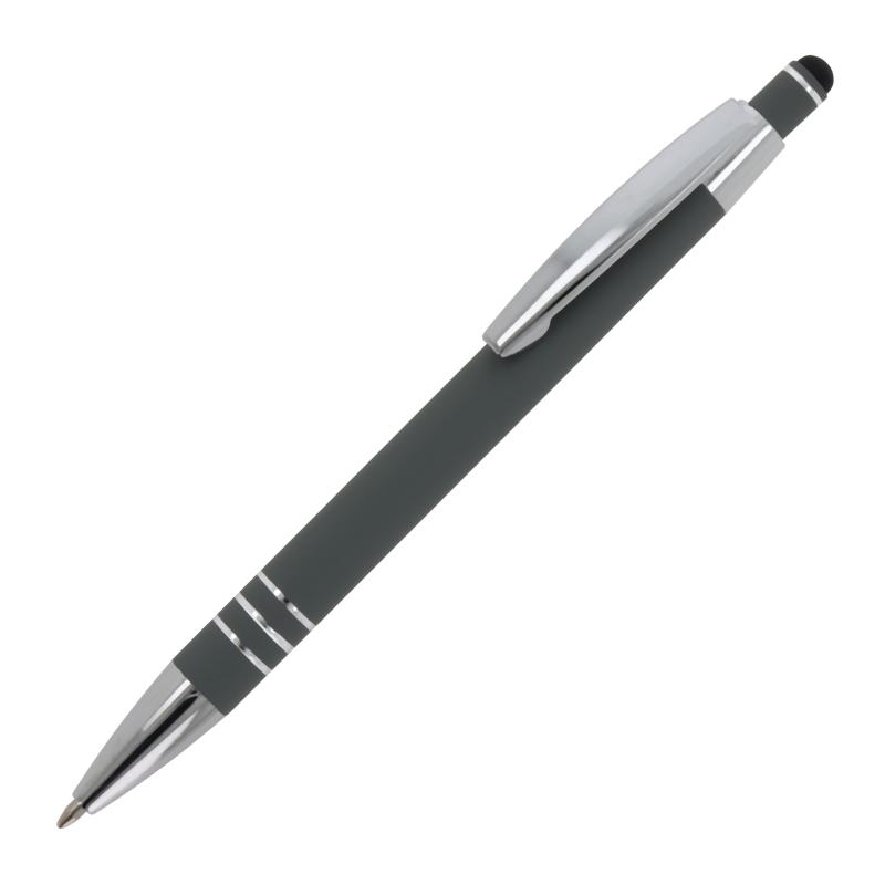 5x Touchpen Kugelschreiber mit Namensgravur - aus Metall - mit Soft-Touch - grau