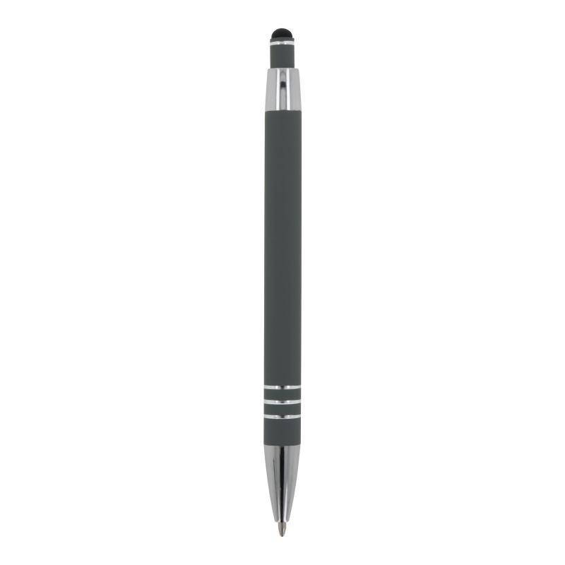 5x Touchpen Kugelschreiber mit Namensgravur - aus Metall - mit Soft-Touch - grau