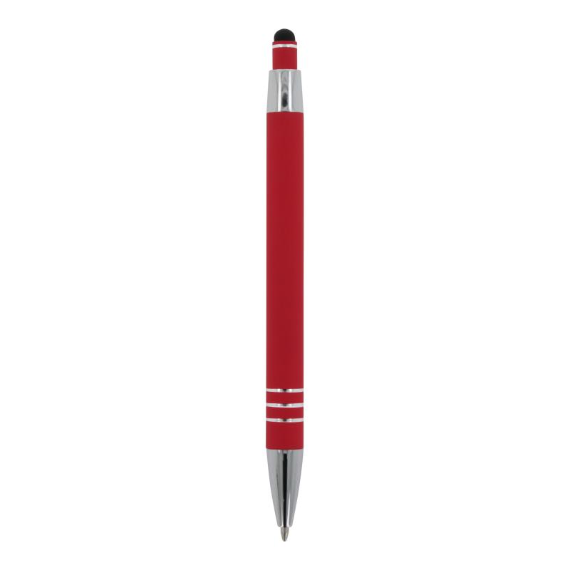 5x Touchpen Kugelschreiber mit Namensgravur - aus Metall - mit Soft-Touch - rot