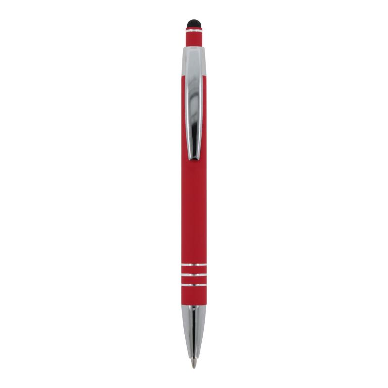 5x Touchpen Kugelschreiber mit Namensgravur - aus Metall - mit Soft-Touch - rot