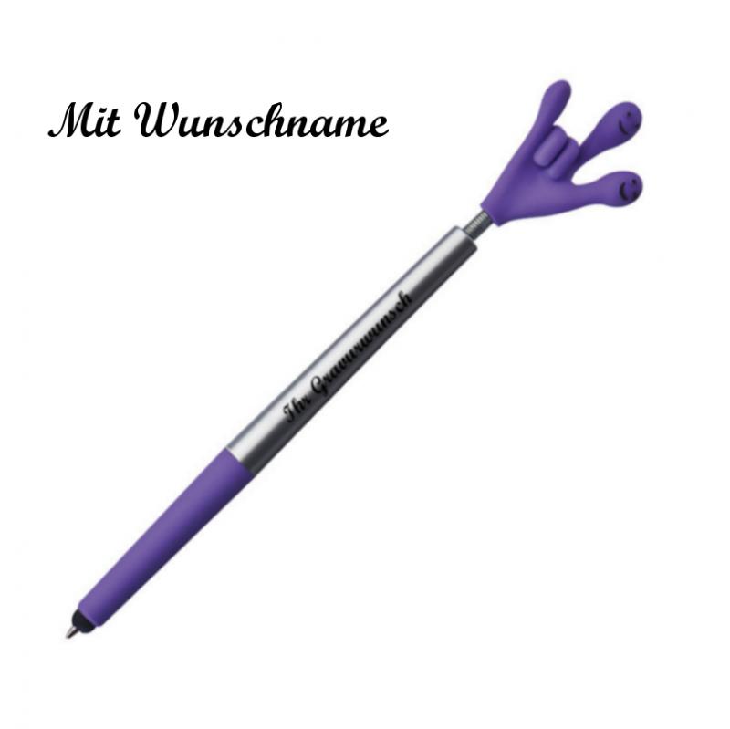 6 Touchpen Kugelschreiber mit Namensgravur - "Smile Hand"- 6 verschiedene Farben