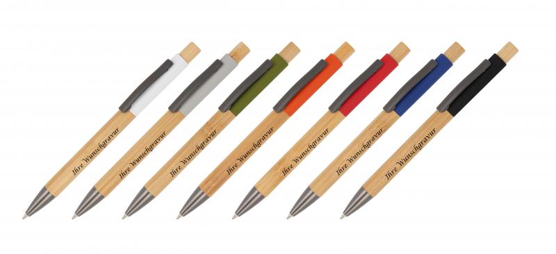 7x Holz-Kugelschreiber mit Gravur / 7 Farben