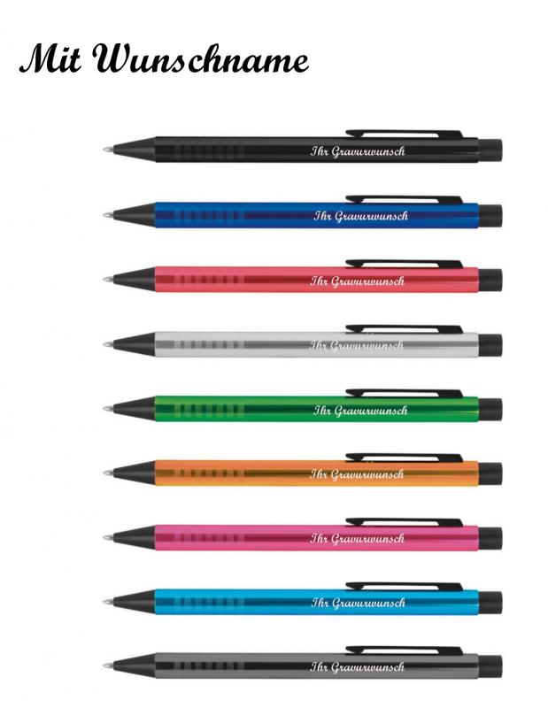 9 Kugelschreiber aus Metall mit Namensgravur - 9 verschiedene Farben