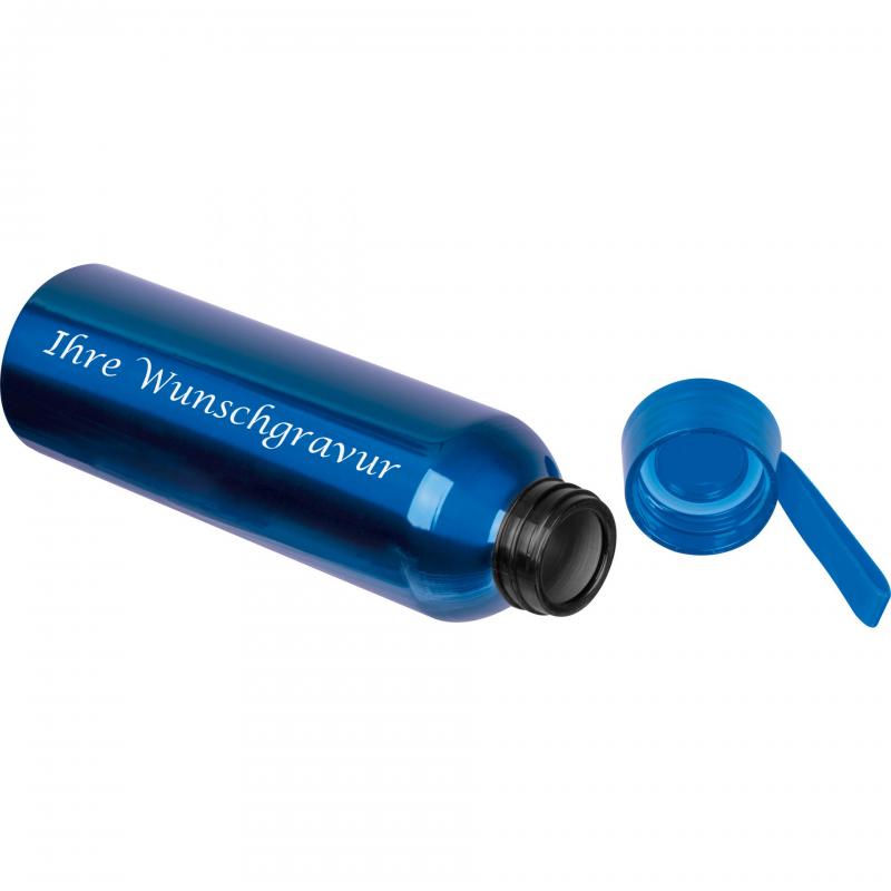 Aluminium Trinkflasche mit Gravur / mit Trageschlaufe / 600ml / Farbe: blau