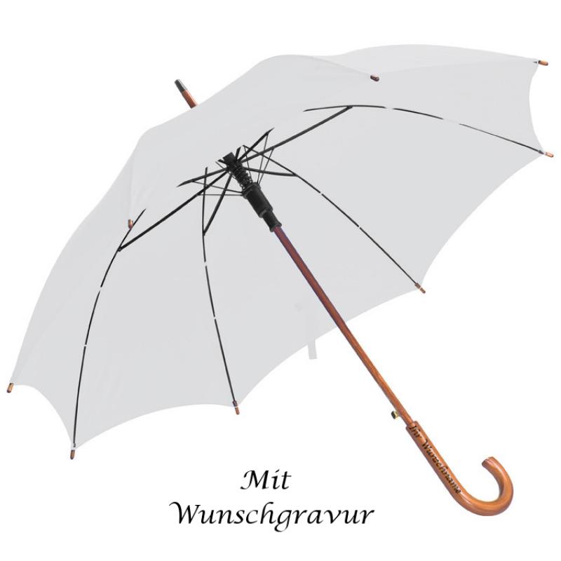 Automatik-Regenschirm mit Gravur / Farbe: weiß