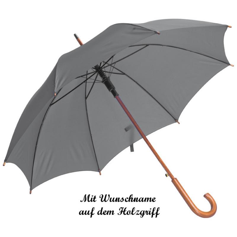Automatik-Regenschirm mit Namensgravur - Farbe: grau-silbergrau