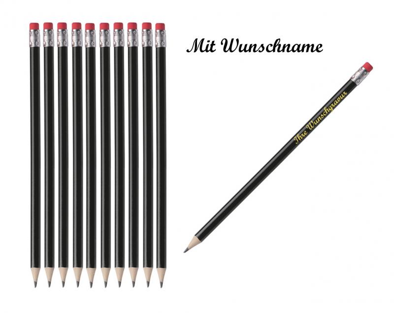 Bleistift mit Radierer - HB - Farbe: lackiert schwarz - mit Namensgravur