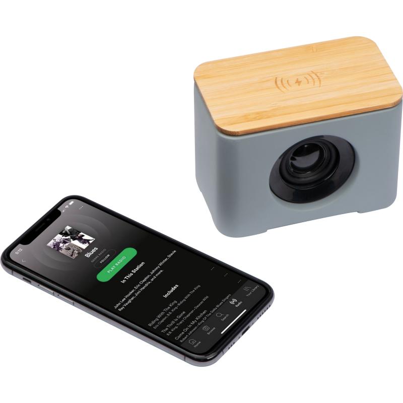 Bluetooth Lautsprecher mit integriertem Wireless Charger mit Gravur