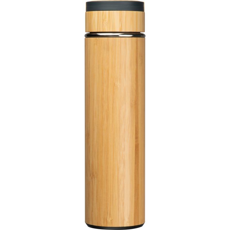 Doppelwandige Trinkflasche mit Gravur / mit Teesieb / aus Bambus
