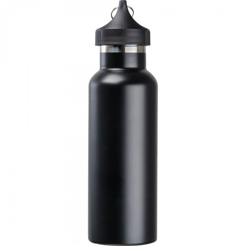 Doppelwandige Vakuum Edelstahl Trinkflasche mit Gravur / mit Karabiner / schwarz