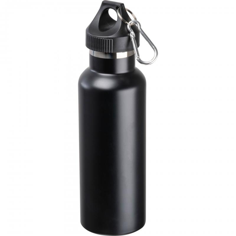 Doppelwandige Vakuum Trinkflasche aus Edelstahl mit Karabiner / Farbe: schwarz