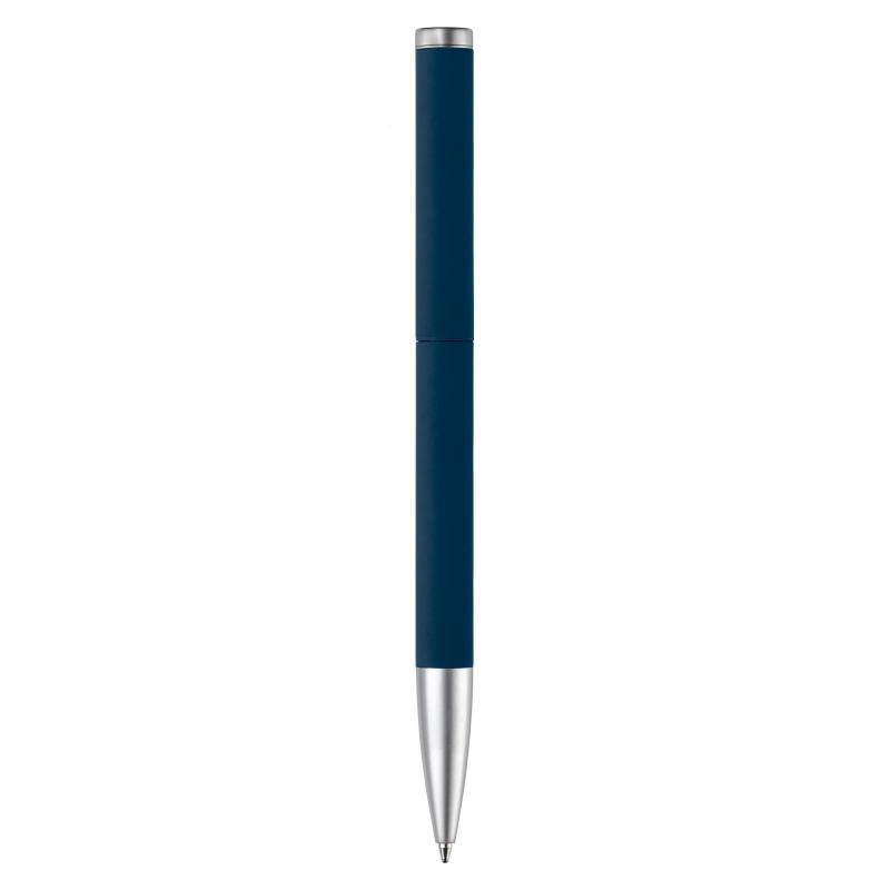 Dreh-Kugelschreiber mit Gravur / aus Metall / mit Soft Touch / Farbe: dunkelblau