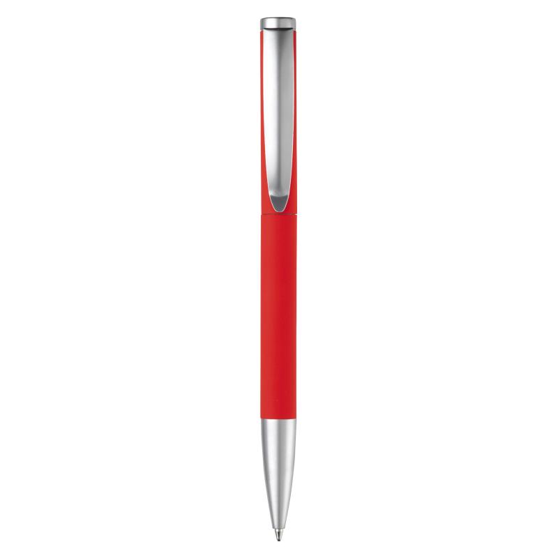 Dreh-Kugelschreiber mit Gravur / aus Metall / mit Soft Touch / Farbe: rot