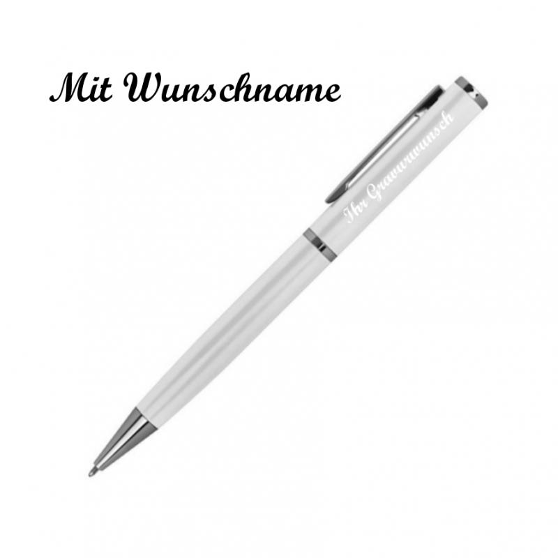 Drehbarer Kugelschreiber aus Metall mit Namensgravur - mit Etui - Farbe: weiss