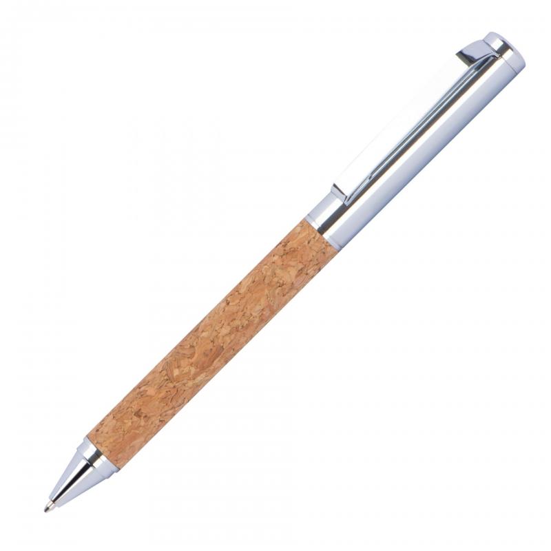 Drehkugelschreiber mit Gravur / aus Metall mit Korkummantelung und Kork-Etui