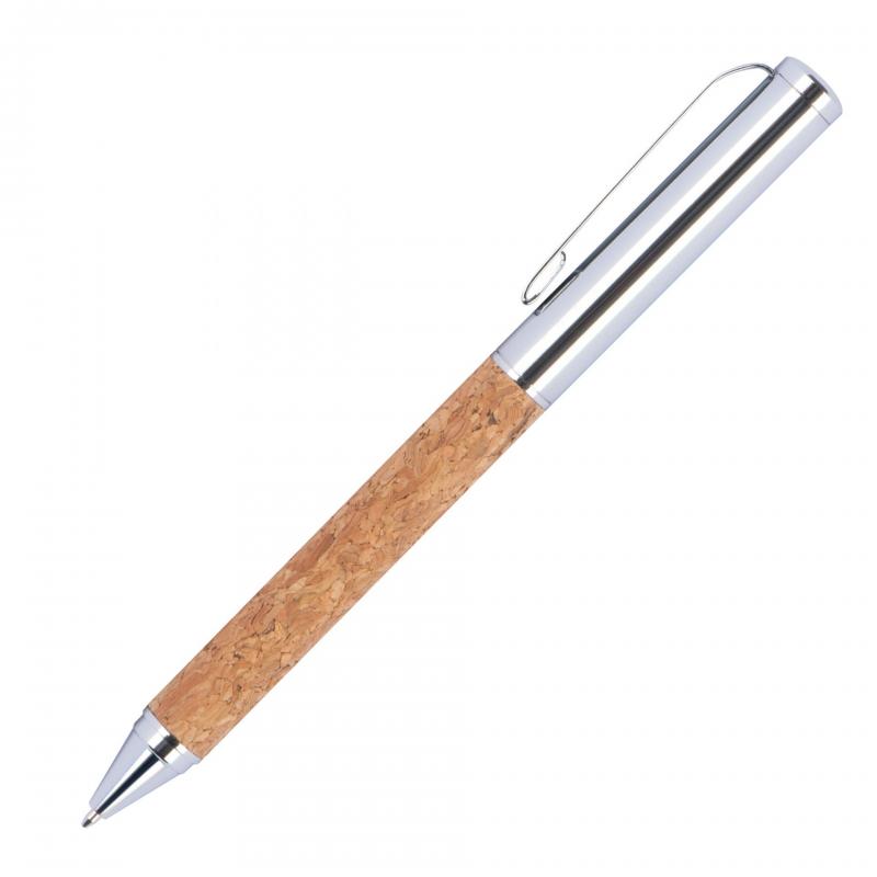 Drehkugelschreiber mit Gravur / aus Metall mit Korkummantelung und Kork-Etui