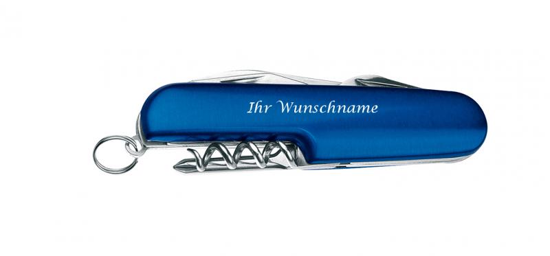 Edles 7-teiliges Aluminium Taschenmesser mit Gravur / Farbe: blau