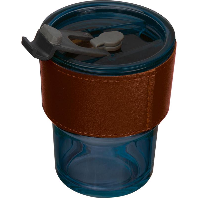 Farbiges Trinkglas mit Glasstrohhalm mit Namensgravur - Trinkbecher - dunkelblau