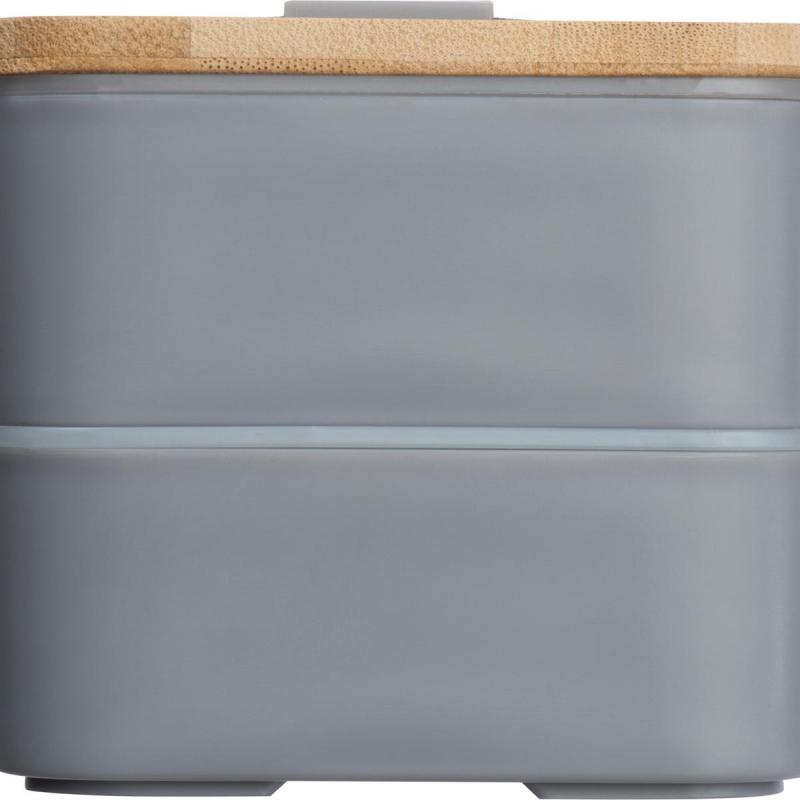 Große Brotdose mit Gravur / Lunchbox / 2-stöckig / mit Besteck / Farbe: grau