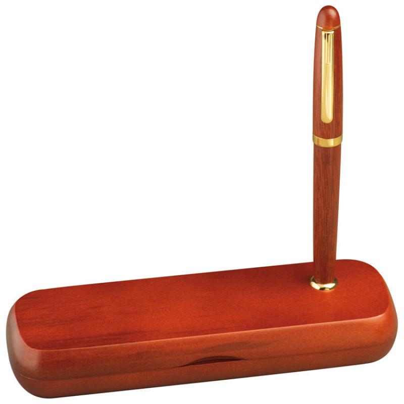 Holz-Schreibset mit Gravur / Füller und Kugelschreiber / Farbe braun