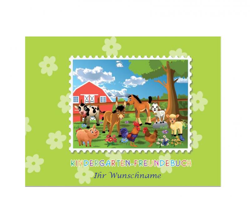 Kindergarten-Freundebuch "Farm" mit blaugefärbter Gravur