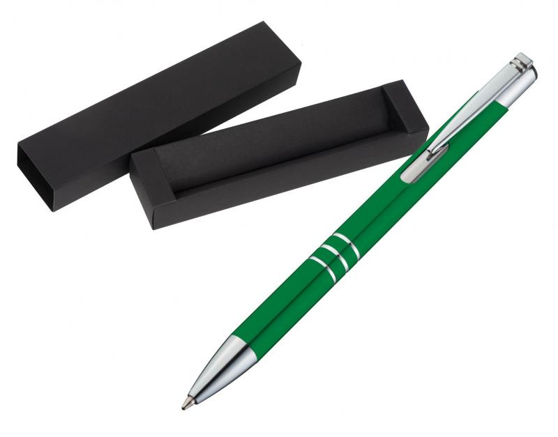 Kugelschreiber aus Metall / mit Pappetui / Farbe: grün
