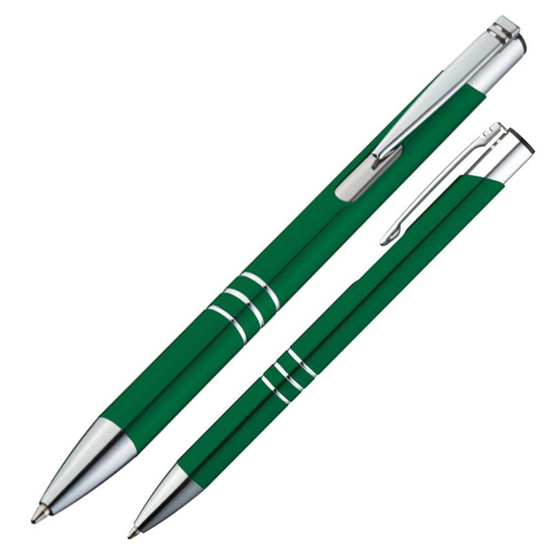 Kugelschreiber aus Metall / mit Pappetui / Farbe: grün