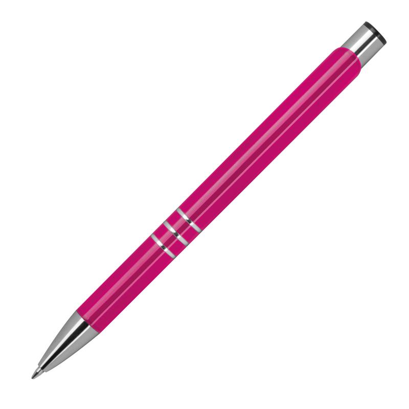 Kugelschreiber aus Metall mit Gravur / vollfarbig lackiert / Farbe: pink (matt)