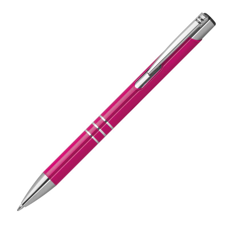 Kugelschreiber aus Metall mit Gravur / vollfarbig lackiert / Farbe: pink (matt)