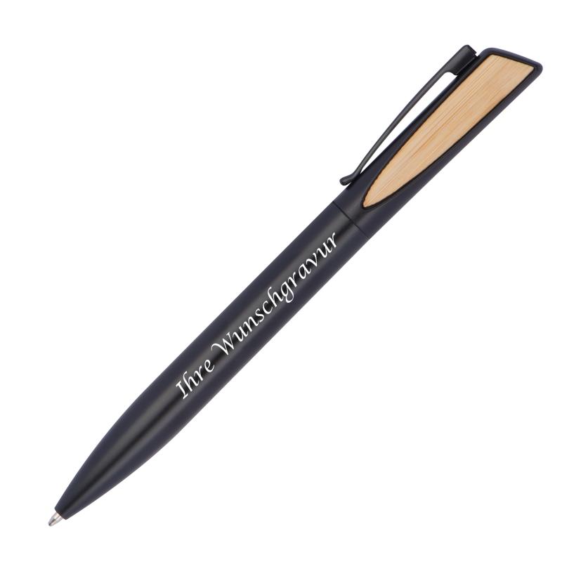 Kugelschreiber mit Gravur / aus Metall mit Bambusapplikation