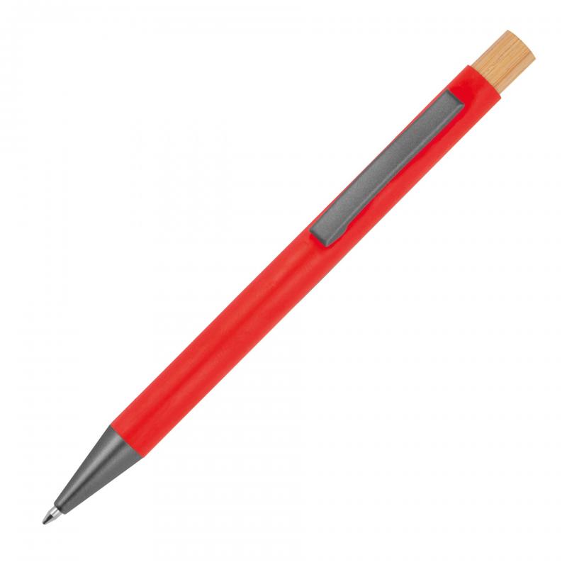 Kugelschreiber mit Gravur / aus recyceltem Aluminium mit Bambusdrücker / rot