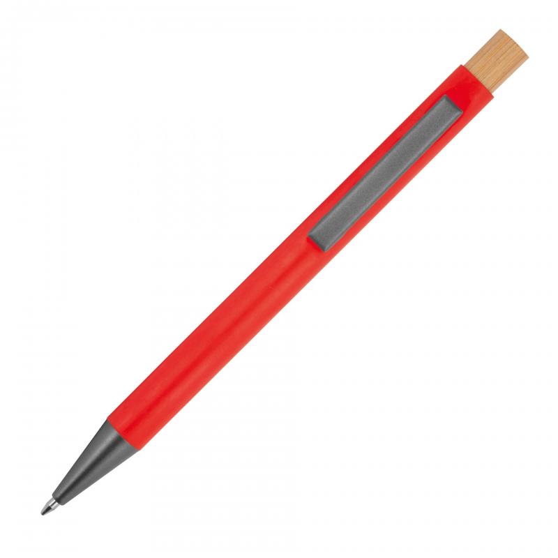 Kugelschreiber mit Gravur / aus recyceltem Aluminium mit Bambusdrücker / rot